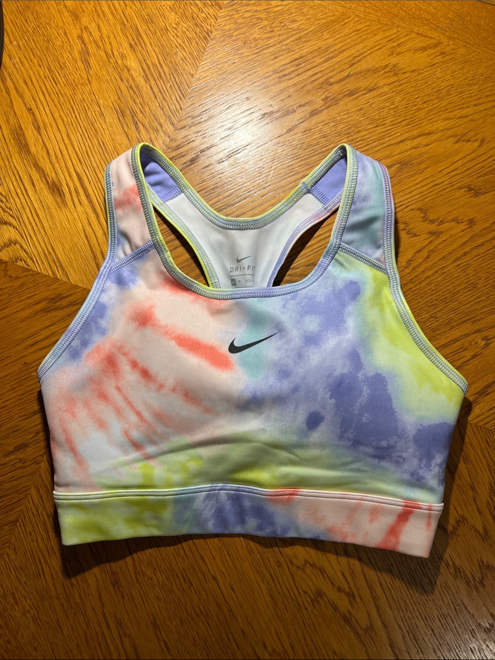Nike Tie-Dye Racerback Sports Bra in Purple, Yellow, Coral, White